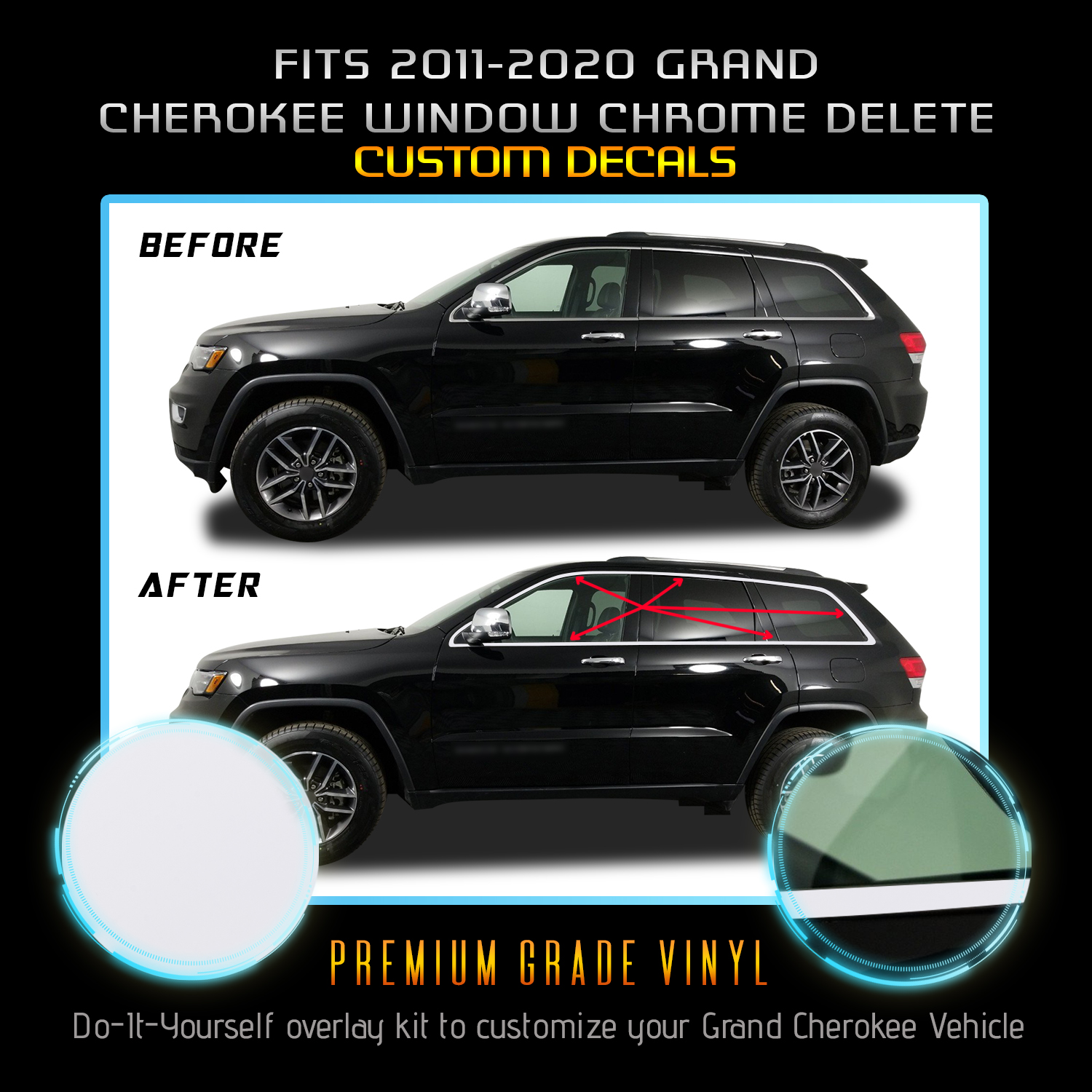 For 20112020 Jeep Grand Cherokee Window Chrome Delete